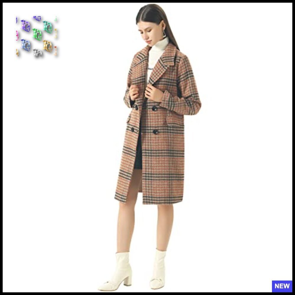 Oversized Plaid Wool Peacoat Classic Elegant Winter Chic Double Breasted Long - Picture 2 of 6